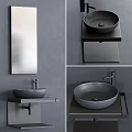 Minimalist Modern Gray Washbasin With Sleek Faucet On Dark Countertop Design