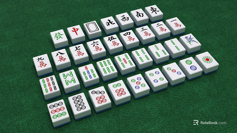 Mahjong Tiles For Traditional Chinese Board Game Entertainment With Various Suits Numbers And Symbols 3d model 