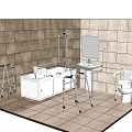Accessible Public Toilet With Handrails Walker Bathtub Sink Toilet And Tile Floor