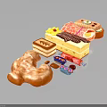 Display Of Assorted Delicious Foods With Donut Cakes And Colorful Candies