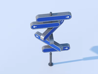 Practical Blue Direction Sign With Multiple Arrows As Useful Household Item 3d model