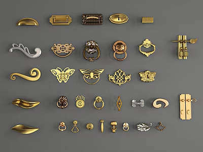 Assorted Door Handles With Various Styles Gold Silver Finishes And Decorative Designs 3d model