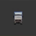 White Cab Cargo Truck With Blue Tarp Covered Bed On Gray Background