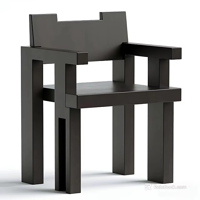 Modern Black Dining Chair With Geometric Design And Sleek Armrest Structure 3d model 