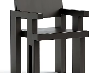 Modern Black Dining Chair With Geometric Design And Sleek Armrest Structure 3d model
