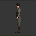Military Uniformed Character Standing Pose With Green Outfit Black Cap Brown Boots And Gray Background