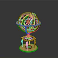Detailed Brass Industrial Equipment With Intricate Orrery Mechanical Structure And Stand