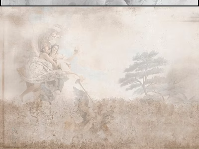 Classical Mural Components Featuring Ancient Figures Pine Trees And Cloudy Patterns 3d model