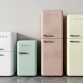 Multiple Retro Style Refrigerators In Various Colors And Sizes Display Arrangement 3d model
