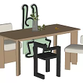 Modern Dining Table Set with Multi Colored Chairs Vase and Green Plants Decor 3d model