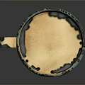 Cream Colored Ceramic Cup With Blue Black Rim Base And Curved Handle