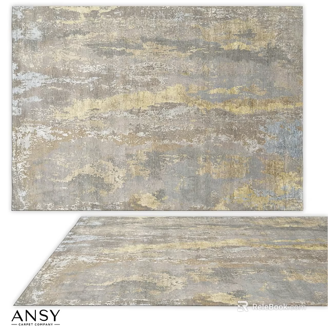 Square Area Rug With Gray Gold Blue Abstract Textured Design For Modern Decor 3d model 