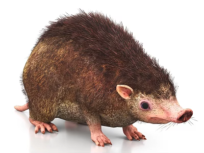 Unique Hairy Animal Featuring Brown Fur Pink Nose Small Ears And Short Legs 3d model