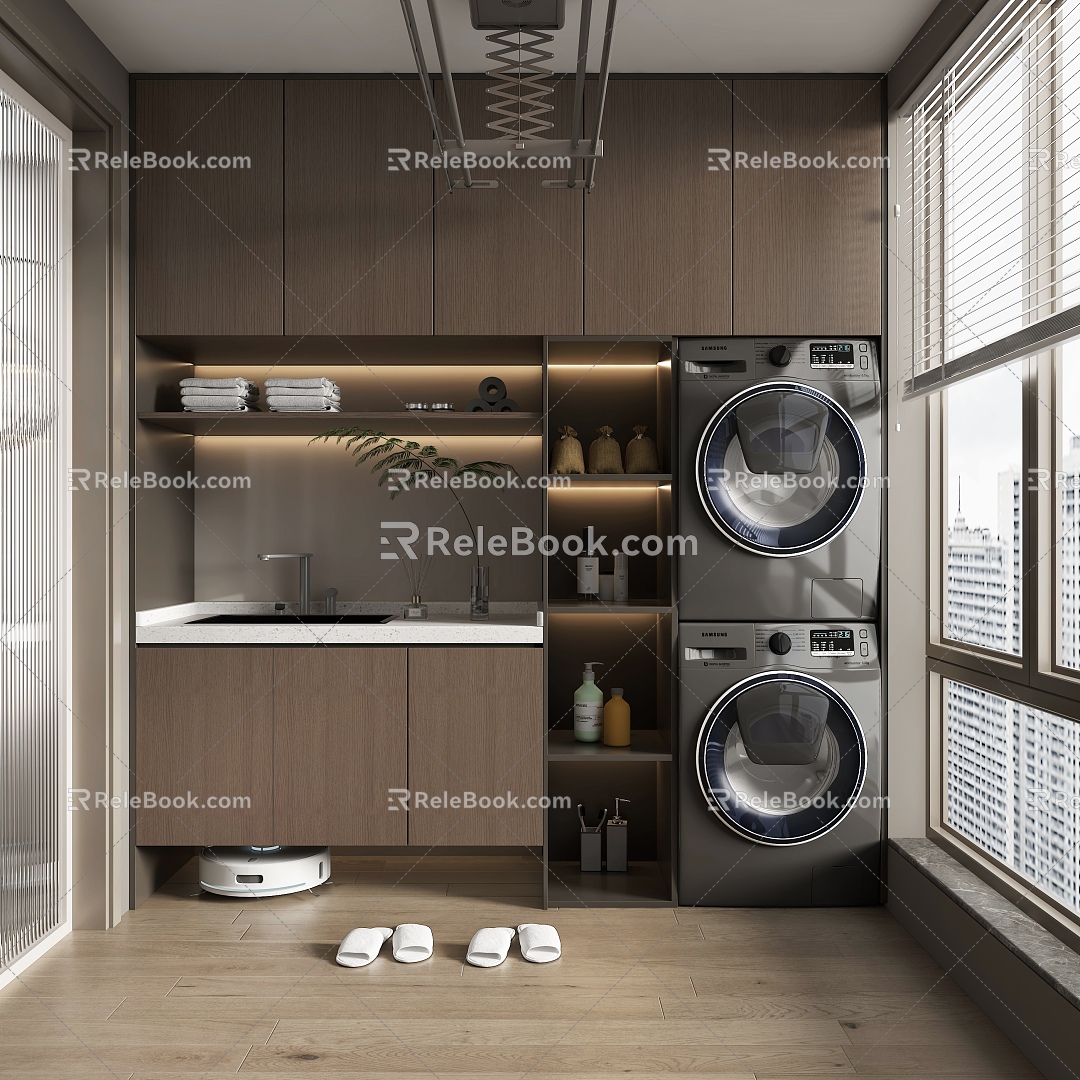 modern home balcony washing machine cabinet 3d model