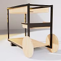 Modern Minimalist Three Tier Storage Shelf With Wooden Shelves Black Metal Frame And Rolling Wheels