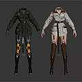 Black And White Fashion Coats With Belted Design And Leg Straps