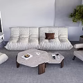 Modern Light Gray Sofa and Coffee Table Set with Pleated Design Marble Top Brown Cushion