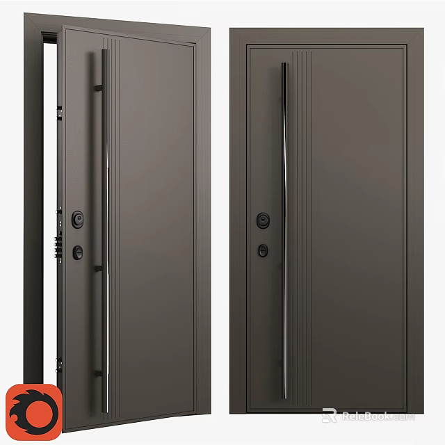 Sleek Modern Hinged Doors With Dark Gray Surface And Slim Black Handles Design 3d model 