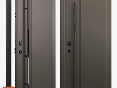 Sleek Modern Hinged Doors With Dark Gray Surface And Slim Black Handles Design 3d model
