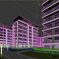 Modern Residential Building Exterior Design With Landscaped Lawn Pathway And Streetlights