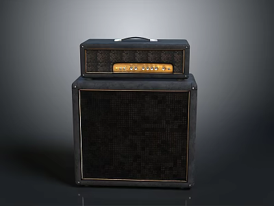 Black Guitar Amplifier With Two Section Design Control Panel And Speaker Cabinet 3d model