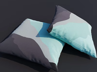 Stylish Camouflage Patterned Throw Pillows In Light Blue And Dark Gray Geometric Design 3d model