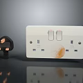 White Computer Power Socket With Black Plug Dual Switches And Jacks On Reflective Surface 3d model
