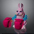 Cute Pink Rabbit Toy Figure With Blue Robot Arms And Red Boxing Gloves