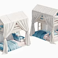 Kids Bunk Bed With Tent Like Canopy White Frame And Blue Bedding