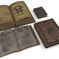 Ancient Leather Bound Books Open And Closed With Intricate Manuscript Designs