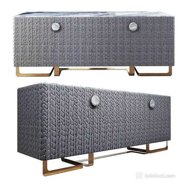 Elegant Modern Gray Sideboard With Woven Texture Gold Legs And Round Knobs 3d model 