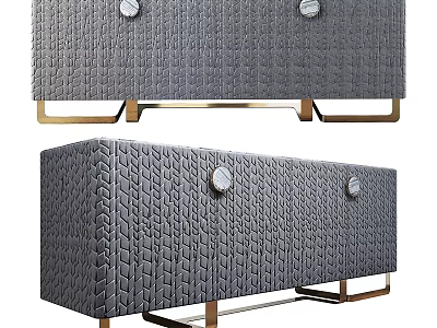 Elegant Modern Gray Sideboard With Woven Texture Gold Legs And Round Knobs 3d model
