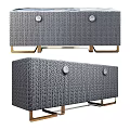 Elegant Modern Gray Sideboard With Woven Texture Gold Legs And Round Knobs