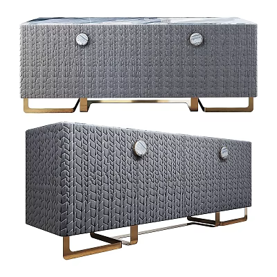 Elegant Modern Gray Sideboard With Woven Texture Gold Legs And Round Knobs 3d model