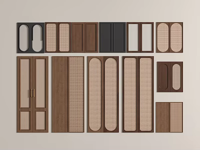 Various Wooden Door Designs With Grid Patterns And Different Panel Shapes 3d model