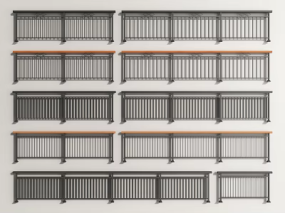 Modern Fence Railings With Different Decorative Metal And Wooden Panel Details 3d model