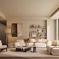 Modern Living Room Interior With Sofa Coffee Table Bookshelf Floor Lamp And Decorative Painting
