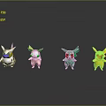 Colorful Cartoon Creature Characters Featuring Gray Red Green Yellow Designs And Shiny Surfaces