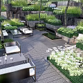 Residential Landscape Featuring Layered Greenery Trees Lawns Flowers Stone Pathways Outdoor Seating And Relaxation Areas