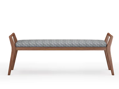Minimalist Wooden Bench Design With Plaid Cushion And Curved Armrests 3d model