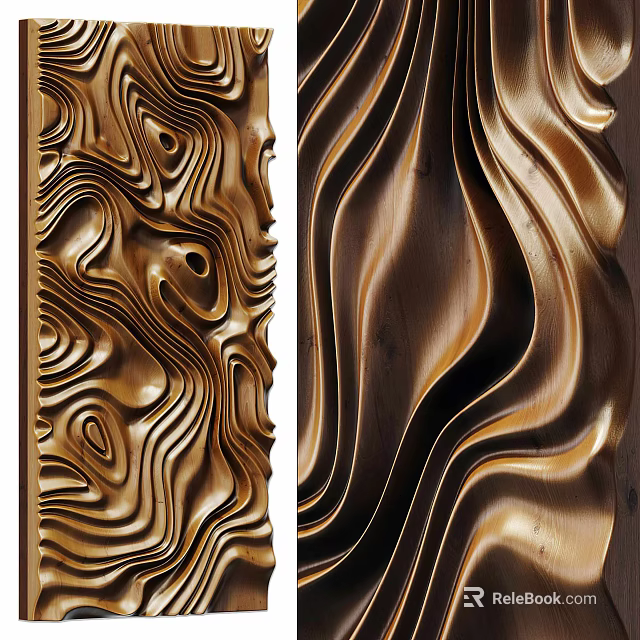 Golden Textured Decorative Panels With Abstract Wave Patterns And Metallic Shine 3d model