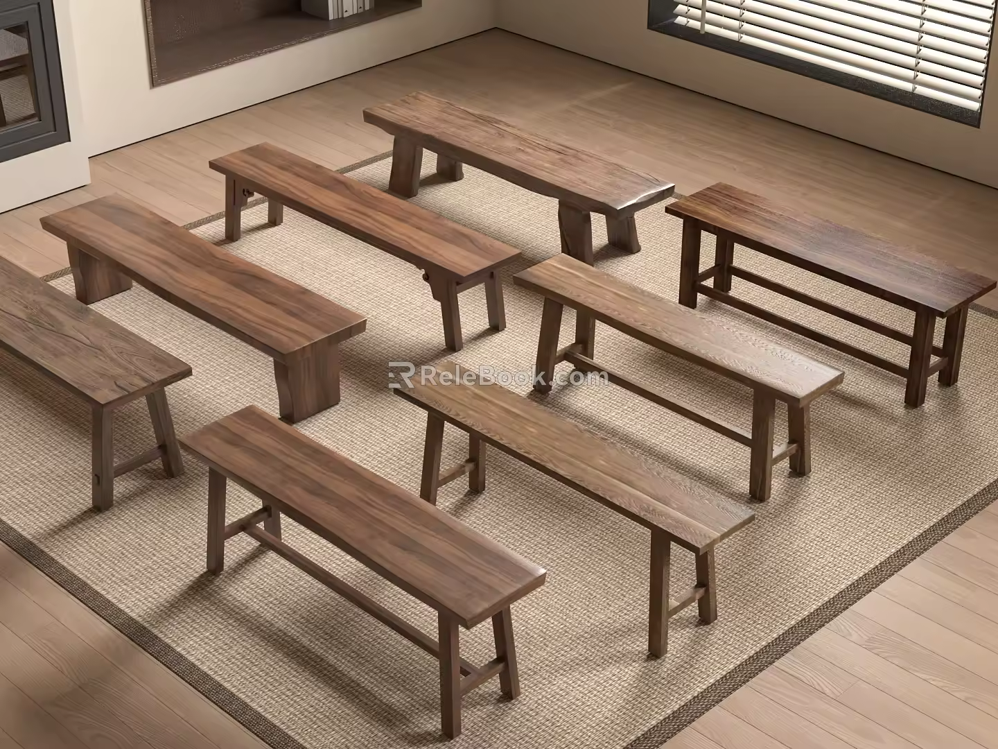 New Chinese Style Bench Stool Solid Wood Stool Low Stool Bench 3d model
