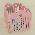 White Baby Playpen With Arched Gates Yellow Connectors And Colorful Mat Inside