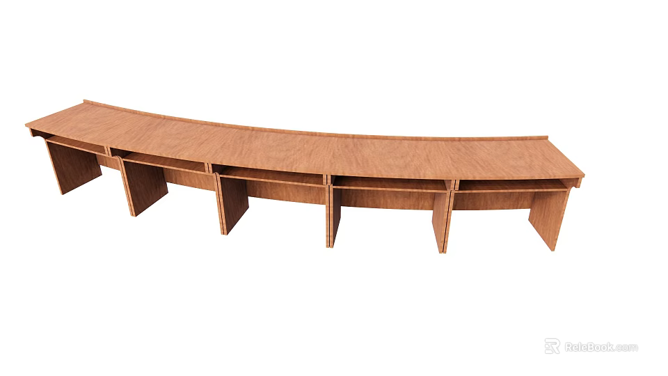 Curved Wooden Office Desk Featuring Multiple Compartments And Sturdy Structure 3d model 