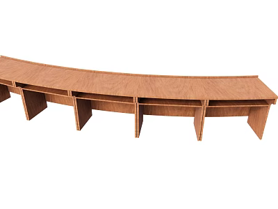 Curved Wooden Office Desk Featuring Multiple Compartments And Sturdy Structure 3d model