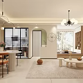 Modern Living and Dining Room Interior With White Sofa Round Coffee Table And Pendant Lights