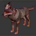 Decorative Wolf With Spiked Headpiece Red Facial Patterns Colorful Body Markings And Leg Decorations