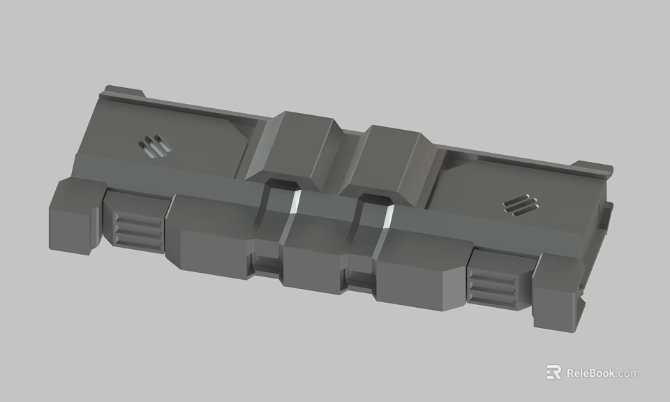 Gray Mechanical Component 3D Model With Geometric Blocks And Holes Structure 3d model