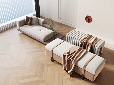 Elegant Chaise Lounge With Brown Satin In Modern Living Room 3d model