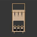 Golden Metal Worktable With Foldable Legs And Reflective Surface On Dark Background